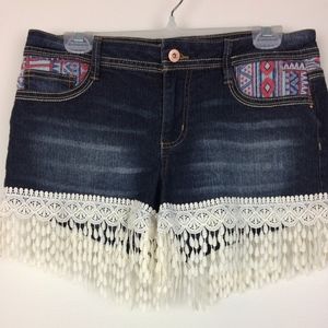 Lei Dark Wash Denim Boho Festival Style Shorts